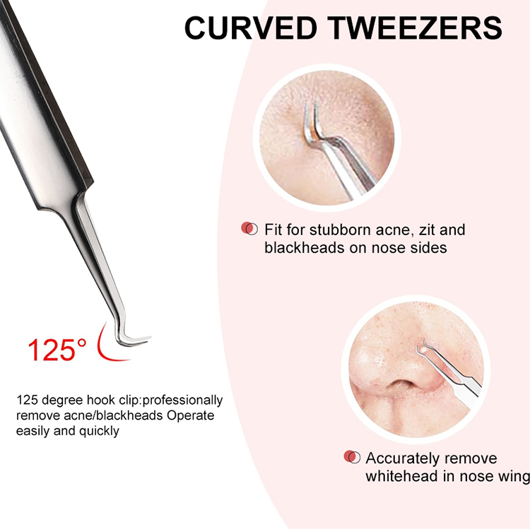 Stainless Steel Blackhead Needle JJF19 Tweezers 2 Pcs/Set Pimple Removal Tweezer Facial Care Tool Kit for Nose Acne Treatment