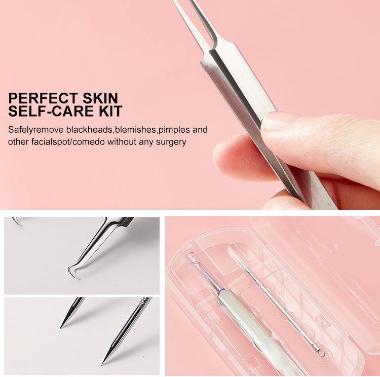 Stainless Steel Blackhead Needle JJF19 Tweezers 2 Pcs/Set Pimple Removal Tweezer Facial Care Tool Kit for Nose Acne Treatment
