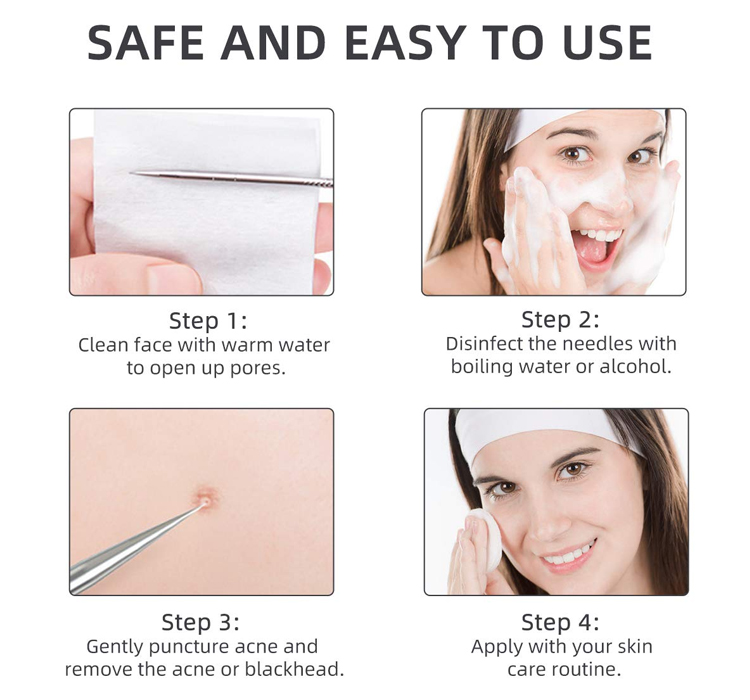Stainless Steel Blackhead Needle JJF19 Tweezers 2 Pcs/Set Pimple Removal Tweezer Facial Care Tool Kit for Nose Acne Treatment
