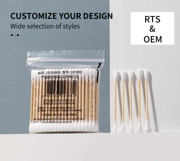 Bulk Pack 100PCS Eco-Friendly Double Ended Cotton Swabs Stickers High Absorbency Cotton Buds Applicators for Daily Cleaning Care CXT099