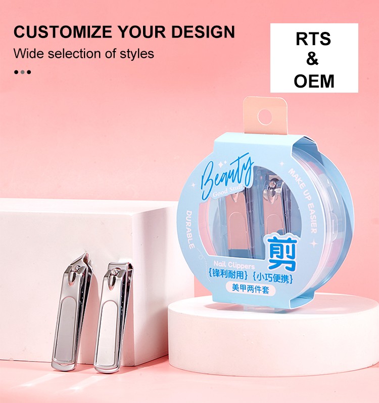 2Pcs Stainless Steel Nail Clippers Manicure Beauty Tool JJF22 Silver Flat Diagonal Finger Toe Nail Cutter Set Foot Care
