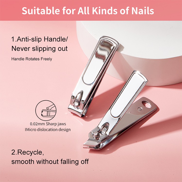 2Pcs Stainless Steel Nail Clippers Manicure Beauty Tool JJF22 Silver Flat Diagonal Finger Toe Nail Cutter Set Foot Care