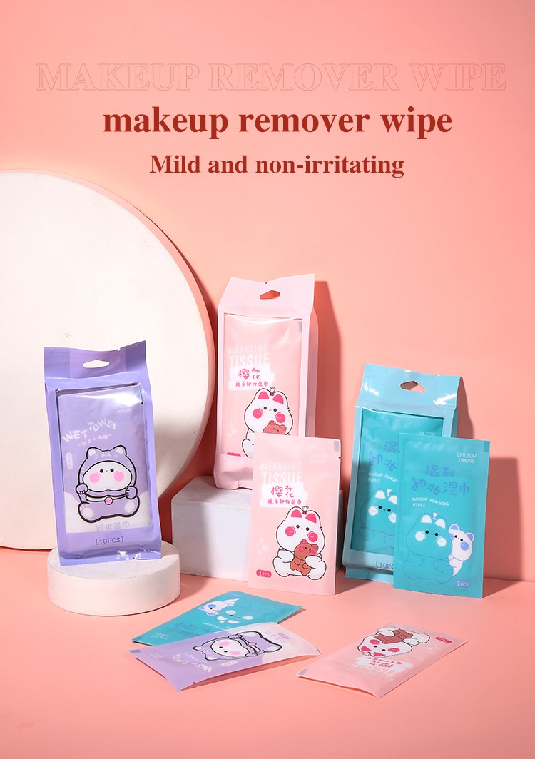 Custom Logo LMLTOP Makeup Remover Wipes Face Product Facial Deep Cleansing 10pcs Non-woven Pockey Lady Wet Wipes Makeup Tools SY903