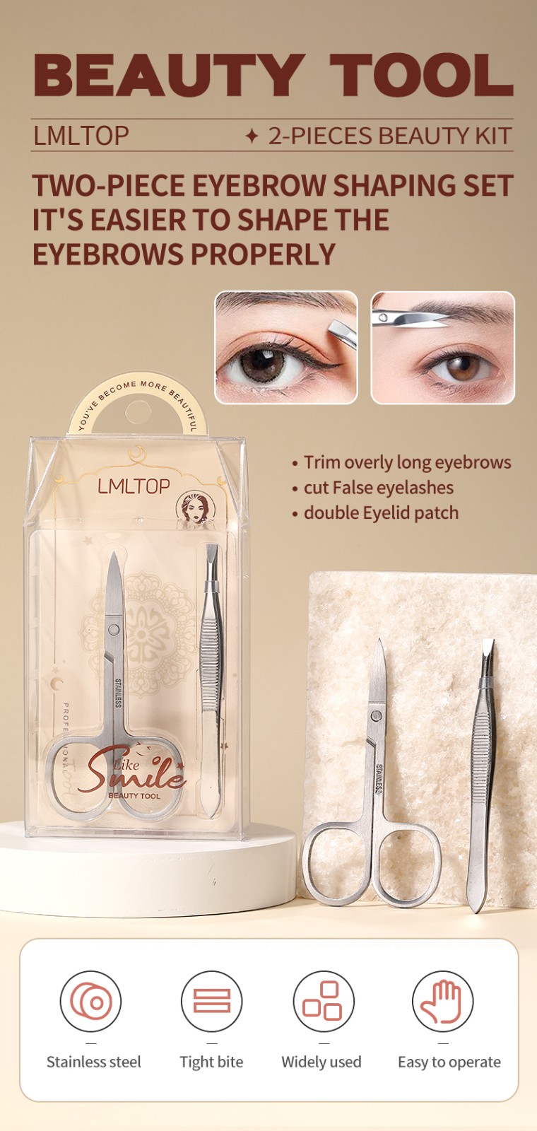 LMLTOP Eyebrow Razor Stainless steel Beauty Scissors Comb Set Tweezers Kit for Precise Shaping US14