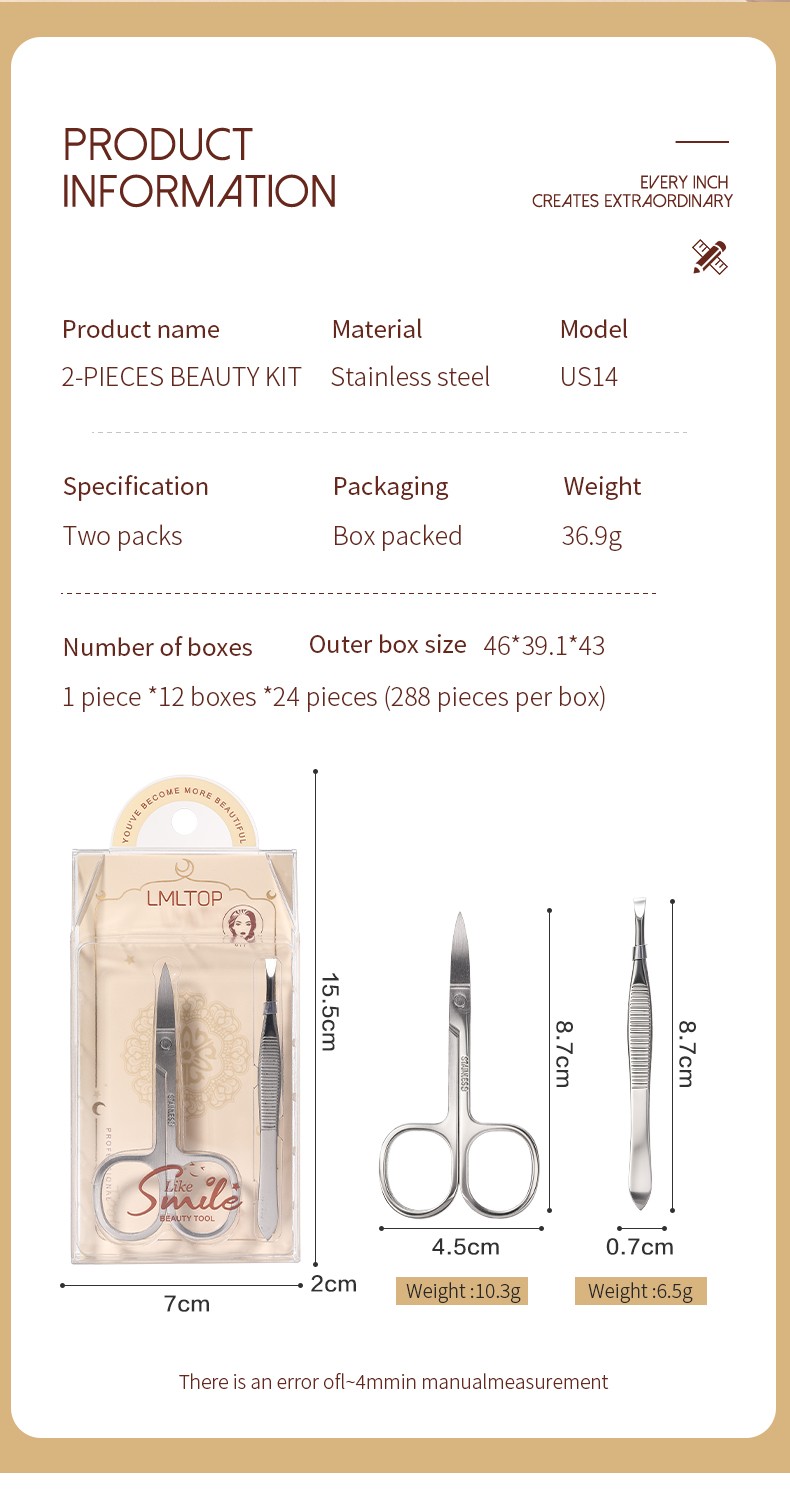LMLTOP Eyebrow Razor Stainless steel Beauty Scissors Comb Set Tweezers Kit for Precise Shaping US14