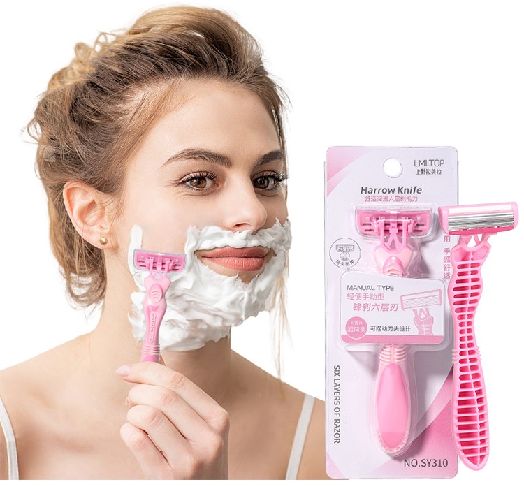 Women Razor Set T-Type With Protective Net Underarm Leg Hair Removal Shaver Female Stainless steel Blade Travel Kit SY310