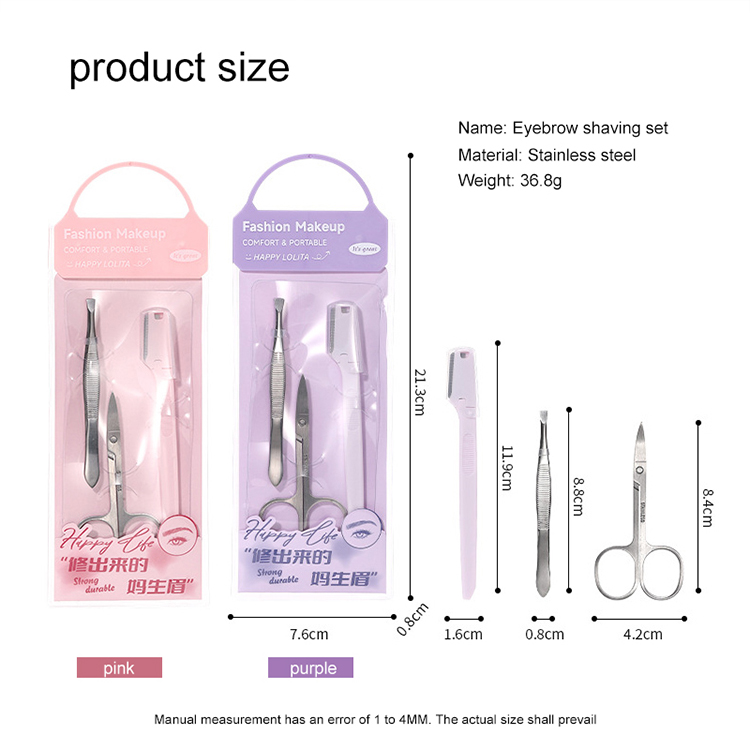 LMLTOP 3 in 1 Set Mini Stainless Steel Eyebrow Razor Scissor Lash Clip Nose