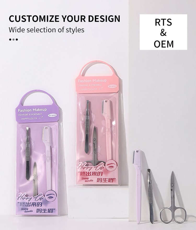 LMLTOP 3 in 1 Set Mini Stainless Steel Eyebrow Razor Scissor Lash Clip Nose