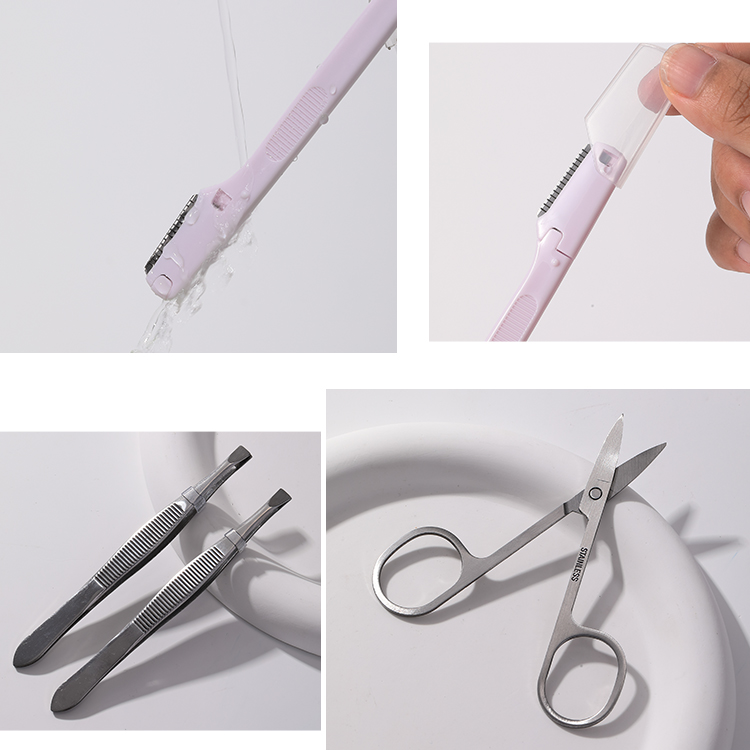 LMLTOP 3 in 1 Set Mini Stainless Steel Eyebrow Razor Scissor Lash Clip Nose