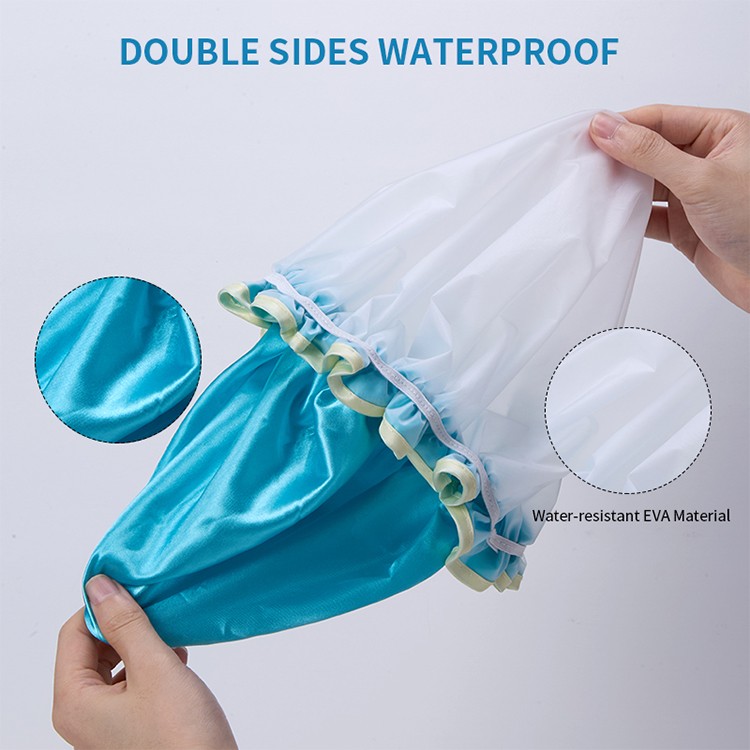LMLTOP Customized Adjustable EVA Lined Cloth Spa Hotel Travel Bath Cap Double Layer Waterproof Satin Shower Cap JJF40