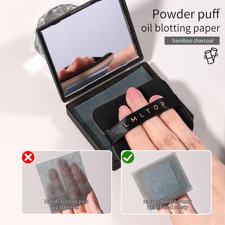 LMLTOP 100pcs OEM ODM Facial Bamboo Charcoal Oil Absorbing Sheets for Face Mirror Case With Puff Cosmetic Oil Blotting Paper