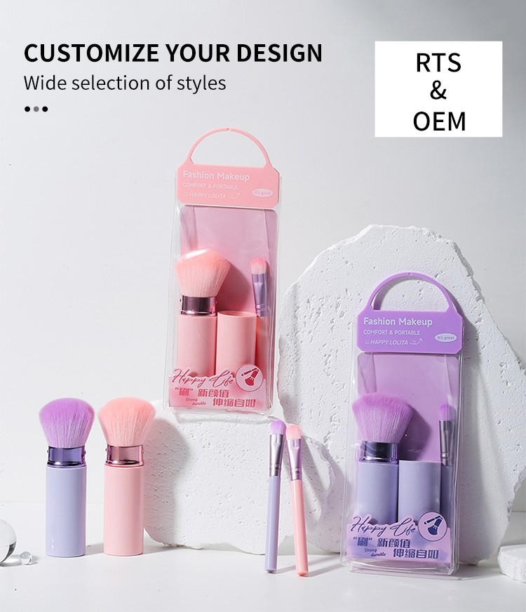 LMLTOP 2pcs Face Eyes Purple pink Makeup Brush Set LLT29 Custom logo Fluffy Hair Eyeshadow Contour Blush Loose Powder Brush