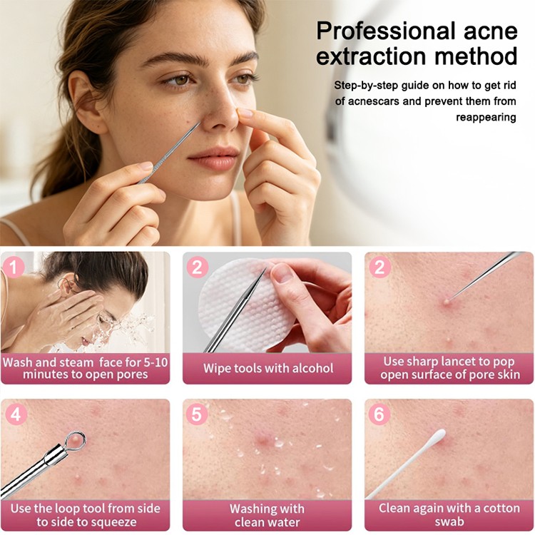 LMLTOP Portable Stainless Steel Acne Needle Blackhead Comedone Extractor Tool Remove Pimple Whitehead for Daily Facial Care TX18