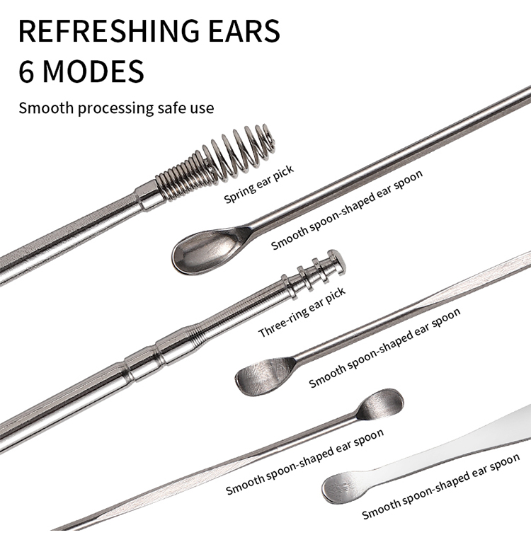 LMLTOP Plastic 6 PCS Reusable Safe Ear Picking Tool PU Bag JJF29 OEM Ear Scoop Cleanser Ear Wax Removal Cleaning Kit