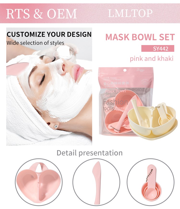 LMLTOP 3pcs Heart Shape Beauty Spa Plastic Face Mask Mixing Bowl With Spoon Spatula SY442 DIY Cosmetic Facial Mask Bowl Set