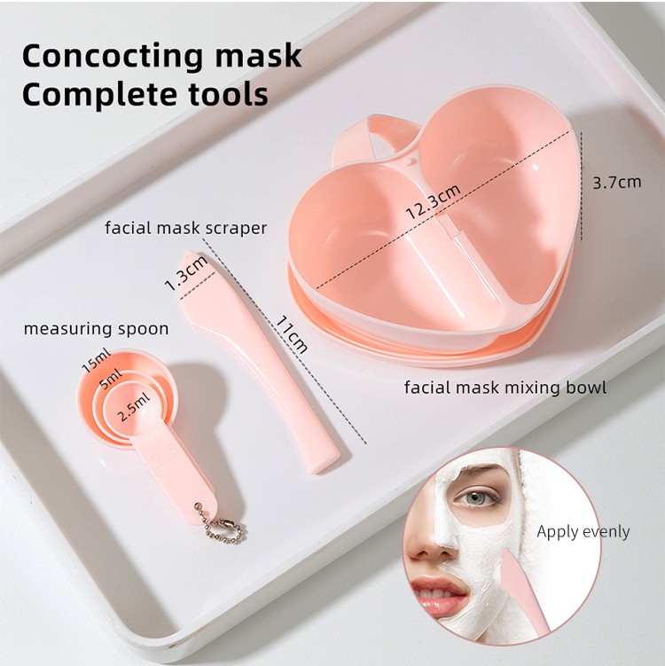 LMLTOP 3pcs Heart Shape Beauty Spa Plastic Face Mask Mixing Bowl With Spoon Spatula SY442 DIY Cosmetic Facial Mask Bowl Set