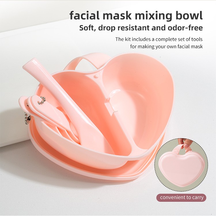 LMLTOP 3pcs Heart Shape Beauty Spa Plastic Face Mask Mixing Bowl With Spoon Spatula SY442 DIY Cosmetic Facial Mask Bowl Set