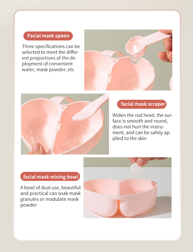 LMLTOP 3pcs Heart Shape Beauty Spa Plastic Face Mask Mixing Bowl With Spoon Spatula SY442 DIY Cosmetic Facial Mask Bowl Set