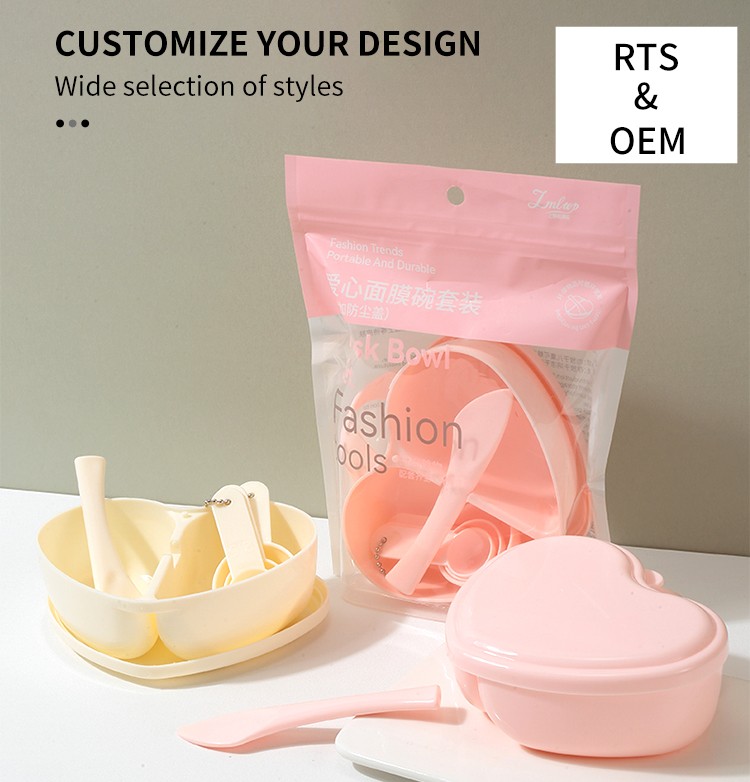 LMLTOP 3pcs Heart Shape Beauty Spa Plastic Face Mask Mixing Bowl With Spoon Spatula SY442 DIY Cosmetic Facial Mask Bowl Set