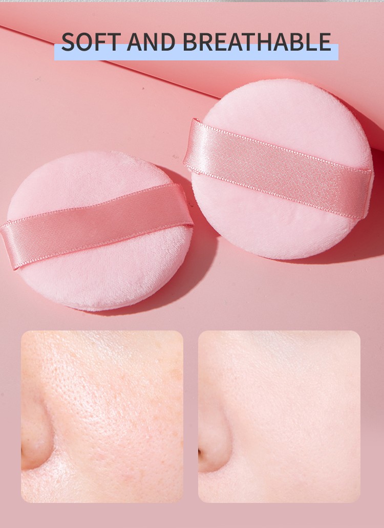 Sweetbear Flocking Puff Cosmetic Face Loose Mineral Powder Puff Private Label Soft Round Makeup Tool Velvet Cotton Powder Puff TX30