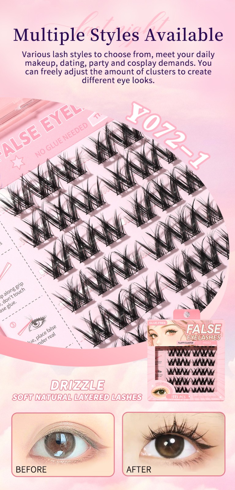 FREE shipping capped at US$20 arrow-logo LMLTOP Lash Clusters Kit Segmented self-adhesive eyelashes for Beginners Eyelash Clusters Kit Lashes Clusters Kit Cluster Lashes Y072