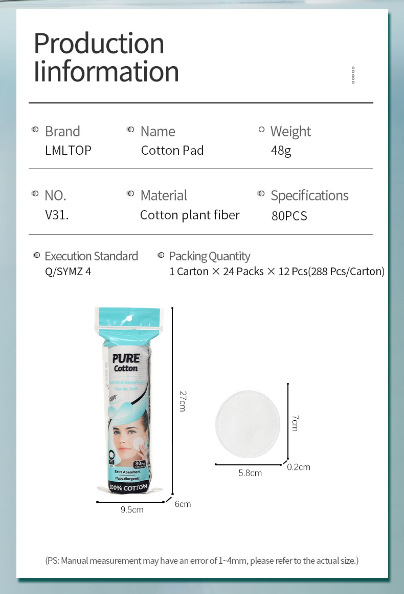 Wholesale Disposable Facial Cleansing 3 Layer High Quality Cotton Pads for Makeup Remover Skin Care Cosmetic V31