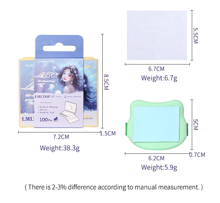 Facial Oil Control Paper with Mirror and Powder Puff 100Pcs Blotting Paper Absorbent Sheets for Oily Skin Shine Removal Travel Y006