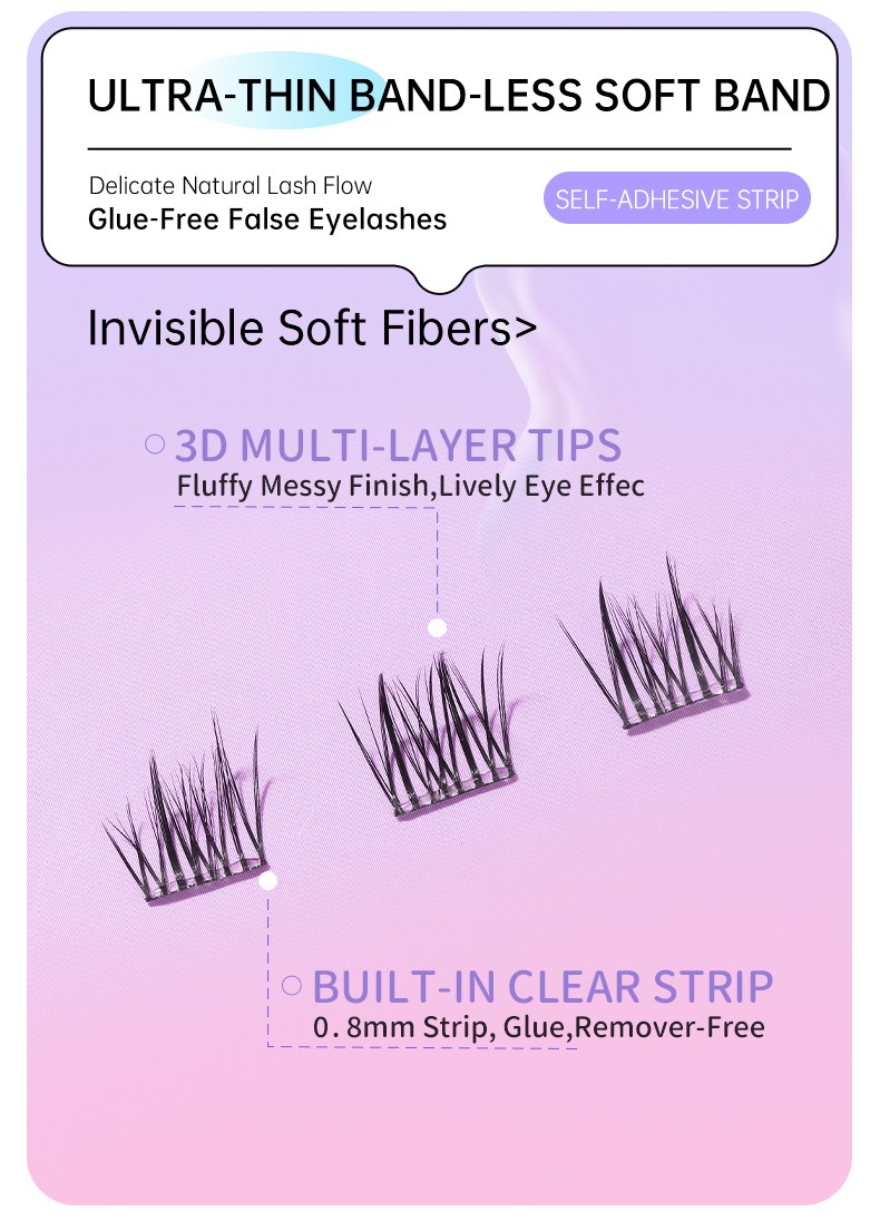 Self Adhesive Eyelashes Reusable No Glue Lashes Reusable Waterproof No Glue Press-On Eyelash Strips Clusters for Makeup Beginner Y074 Self Adhesive Eyelashes Reusable No Glue Lashes Reusable Waterproof No Glue Press-On Eyelash Strips Clusters for Makeup Beginner Y074