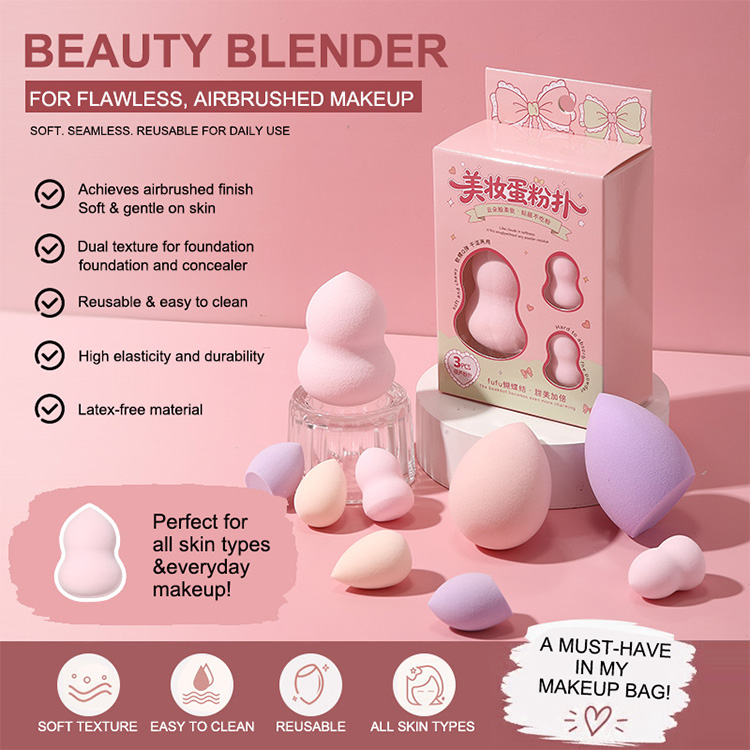3in1 Small Water-Drop Teardrop Makeup Sponge Facial Make up Cotton-soft Powder Puff Coverage Blender for Foundation Cushion Y067