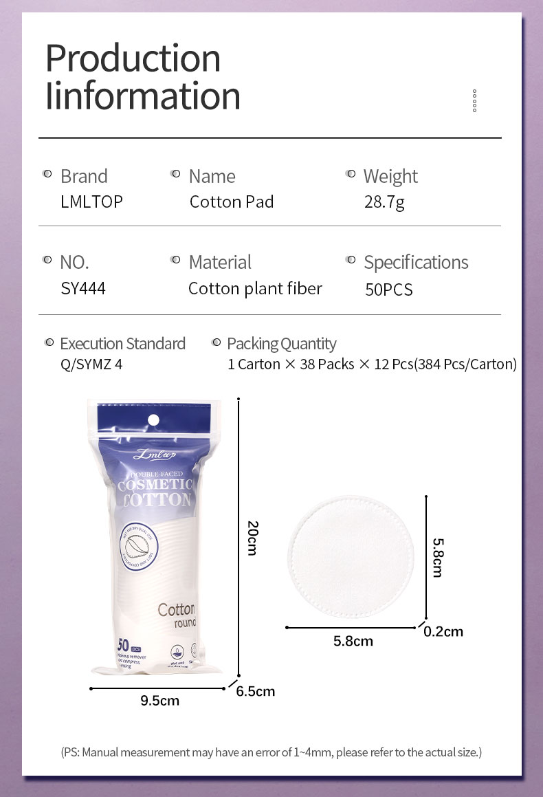 50-120pcs Biodegradable Disposable Makeup Cotton Pads Soft Eco Friendly Organic Round Cotton Pads for Face Nail Makeup Remover SY444