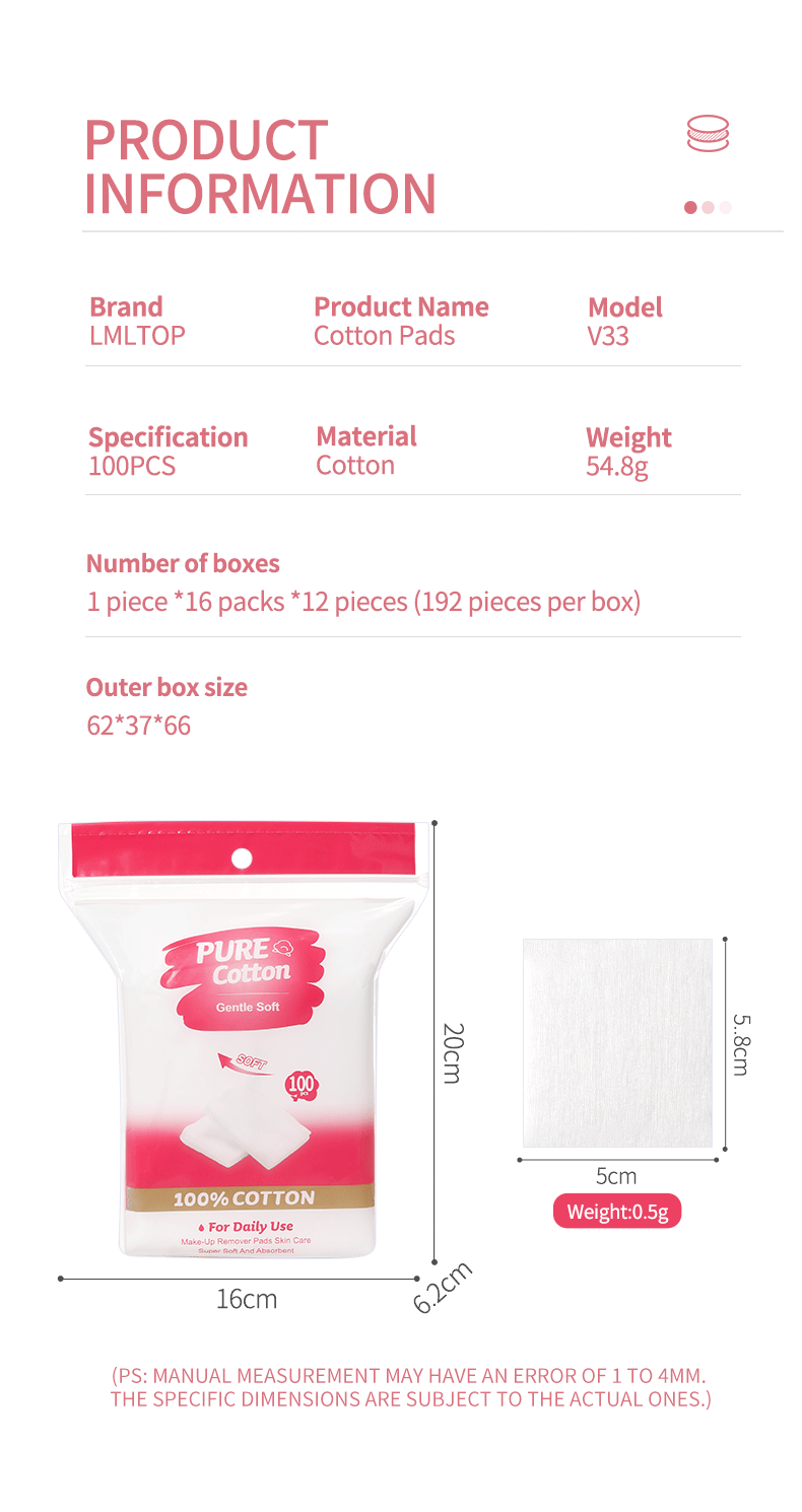 LMLTOP Lint Free Pure Cotton Facial Pads 100Pcs Square Soft Gentle Makeup Remover Cotton Pads For Deep Cleansing Skincare V33 LMLTOP Lint Free Pure Cotton Facial Pads 100Pcs Square Soft Gentle Makeup Remover Cotton Pads For Deep Cleansing Skincare V33