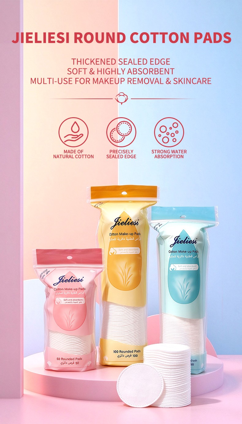 Jieliesi Wholesale Cotton Make-up Pads Round Shape Soft Absorbing Facial Cleansing Pads Disposable Makeup Remover Cotton Pads JLS4176 JLS6248 JLS1985