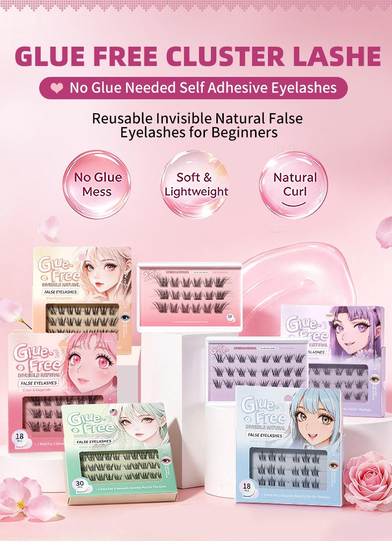 Self Adhesive Eyelashes Reusable No Glue Lashes Reusable Waterproof No Glue Press-On Eyelash Strips Clusters for Makeup Beginner Y092