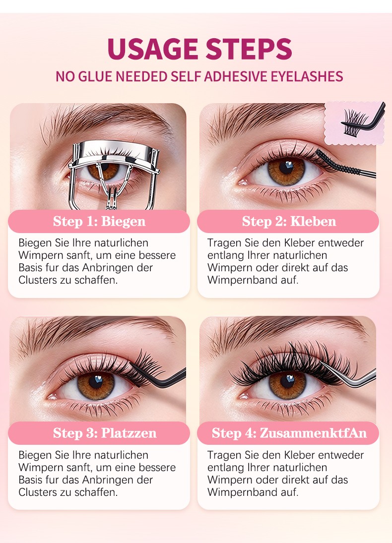 Self Adhesive Eyelashes Reusable No Glue Lashes Reusable Waterproof No Glue Press-On Eyelash Strips Clusters for Makeup Beginner Y092