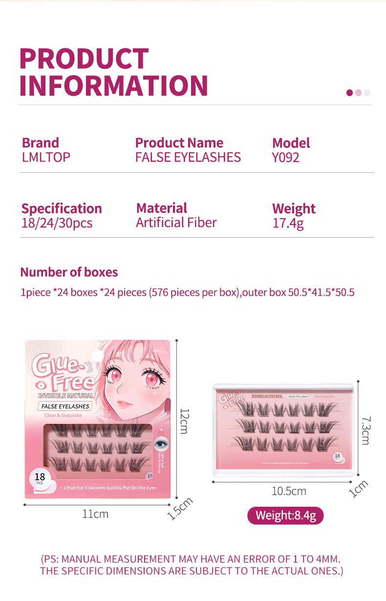 Self Adhesive Eyelashes Reusable No Glue Lashes Reusable Waterproof No Glue Press-On Eyelash Strips Clusters for Makeup Beginner Y092