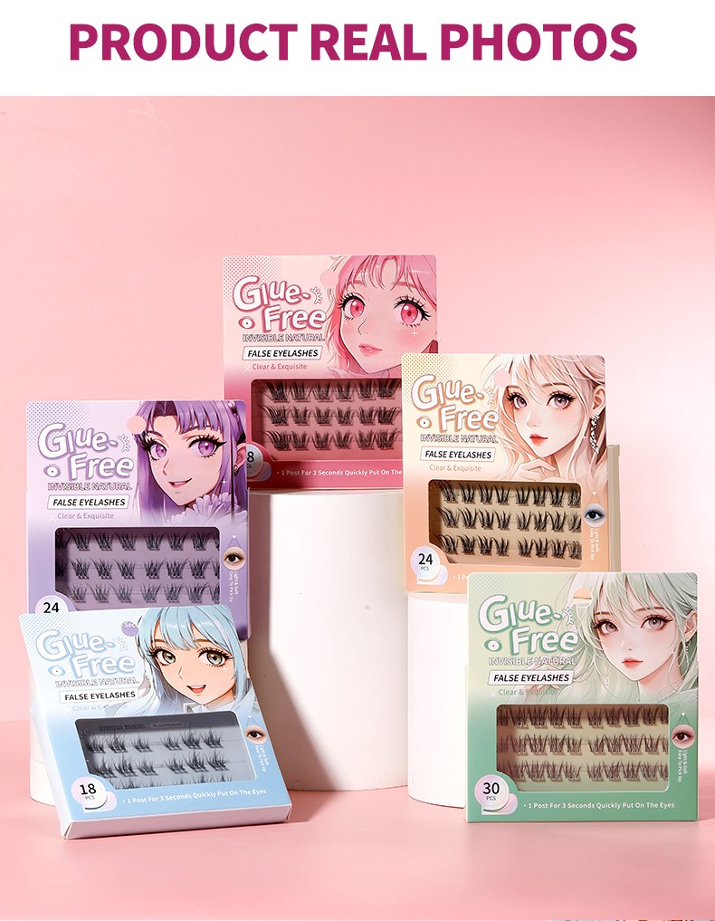 Self Adhesive Eyelashes Reusable No Glue Lashes Reusable Waterproof No Glue Press-On Eyelash Strips Clusters for Makeup Beginner Y092