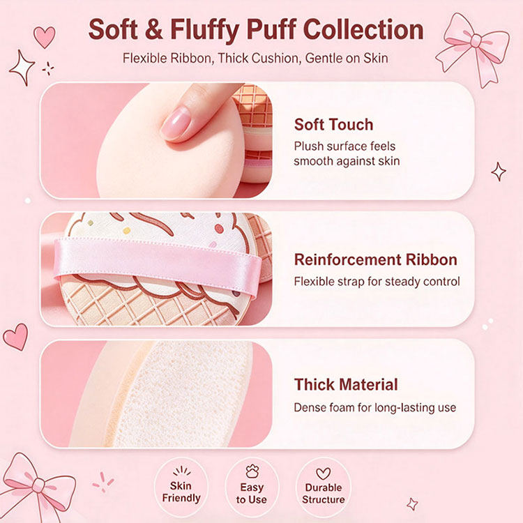 LMLTOP Hot Sale Cute Ice Cream Printed Makeup Puff Double Strap Marshmallow Foundation Powder Puff for Beauty Wholesale Price Y063