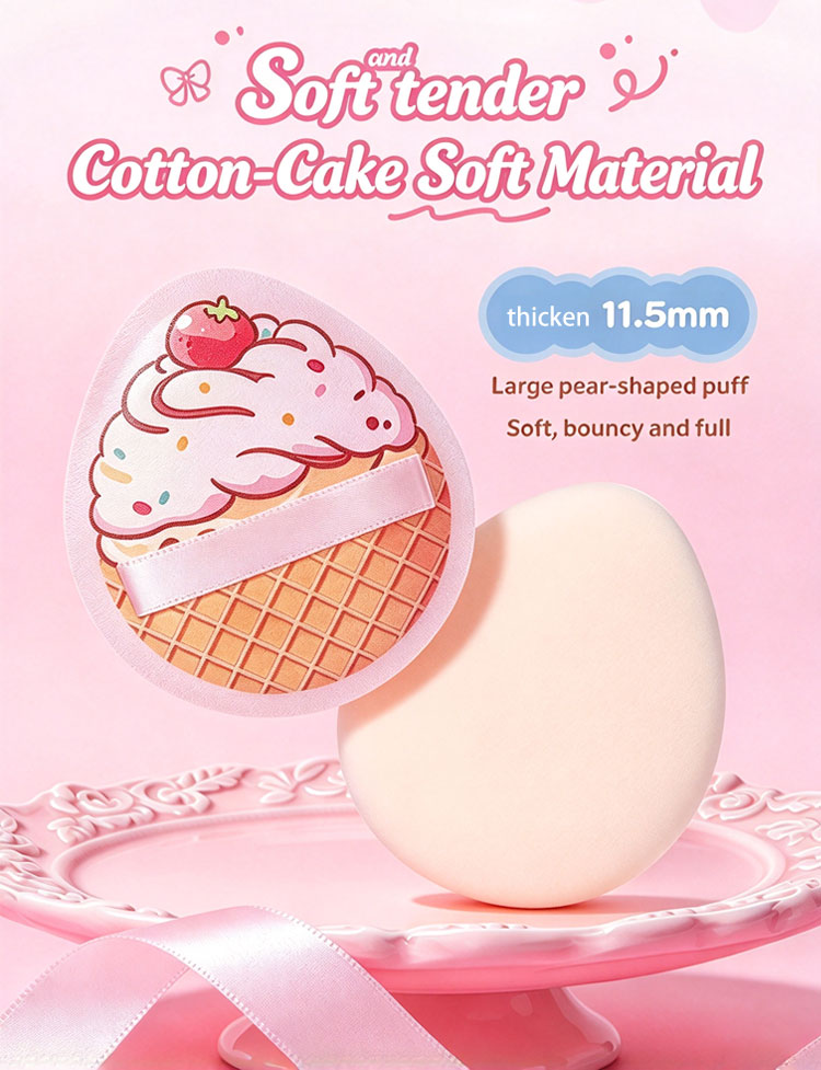 LMLTOP Hot Sale Cute Ice Cream Printed Makeup Puff Double Strap Marshmallow Foundation Powder Puff for Beauty Wholesale Price Y063