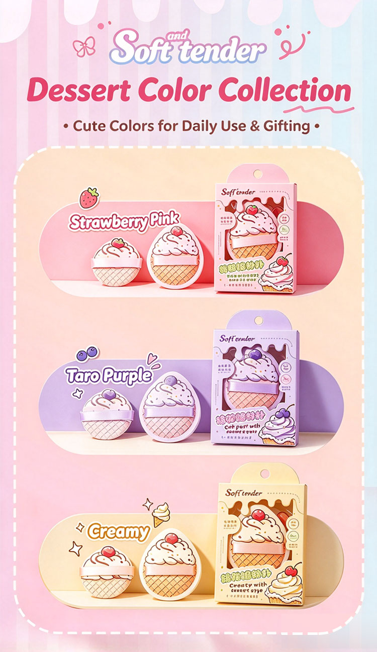 LMLTOP Hot Sale Cute Ice Cream Printed Makeup Puff Double Strap Marshmallow Foundation Powder Puff for Beauty Wholesale Price Y063