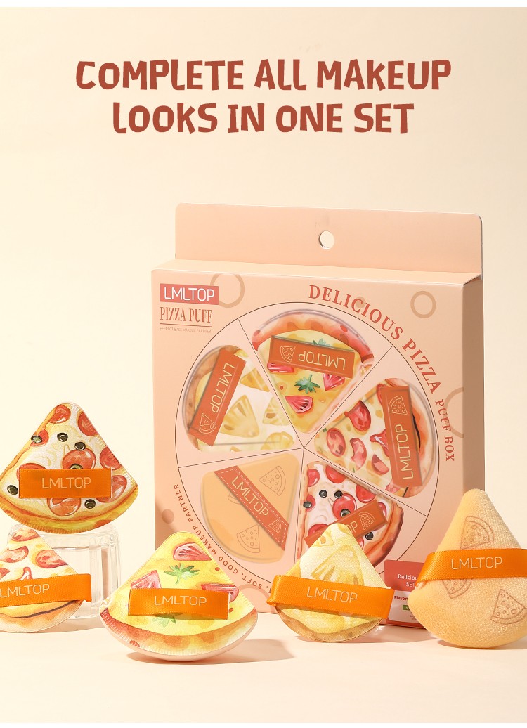 LMLTOP 6 Pcs Cute Pizza Design Makeup Sponge Puff Soft Cosmetic Powder Puff Set Reusable Blender Tool for Women Facial Makeup Y001