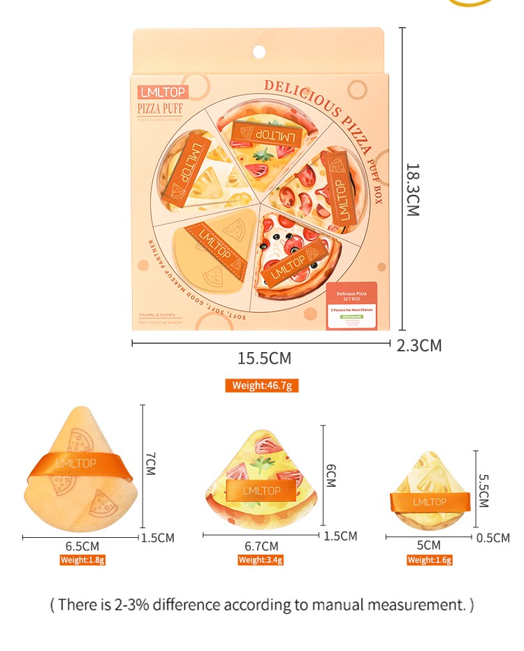 LMLTOP 6 Pcs Cute Pizza Design Makeup Sponge Puff Soft Cosmetic Powder Puff Set Reusable Blender Tool for Women Facial Makeup Y001