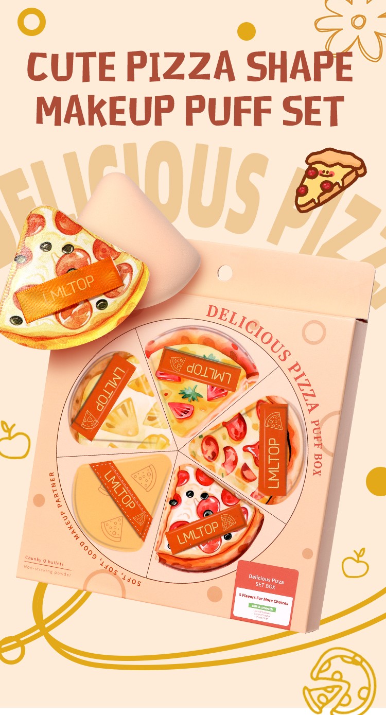 LMLTOP 6 Pcs Cute Pizza Design Makeup Sponge Puff Soft Cosmetic Powder Puff Set Reusable Blender Tool for Women Facial Makeup Y001