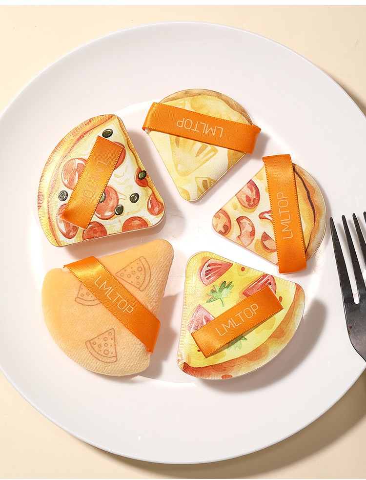 LMLTOP 6 Pcs Cute Pizza Design Makeup Sponge Puff Soft Cosmetic Powder Puff Set Reusable Blender Tool for Women Facial Makeup Y001