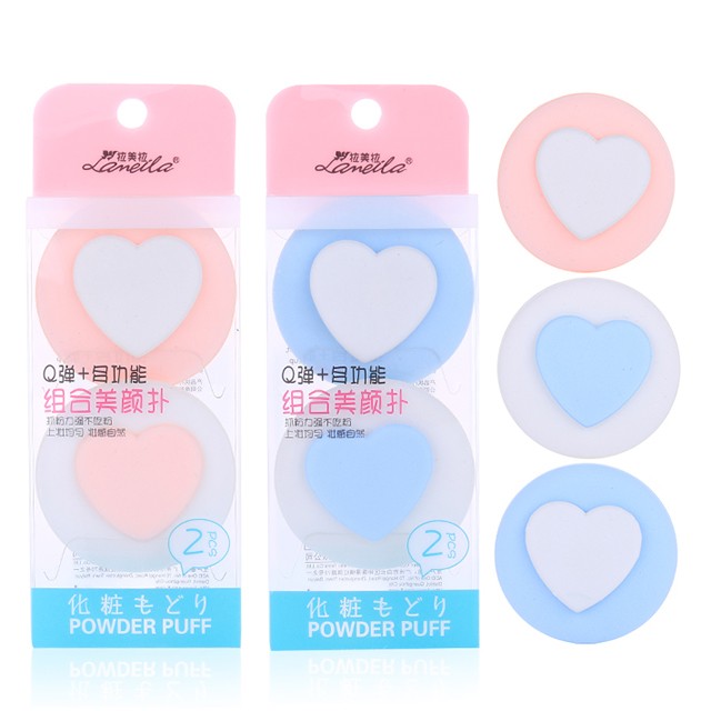 Lameila new design 2 in 1 cute heart shape beauty sponge puff foundation air cushion puff A79955