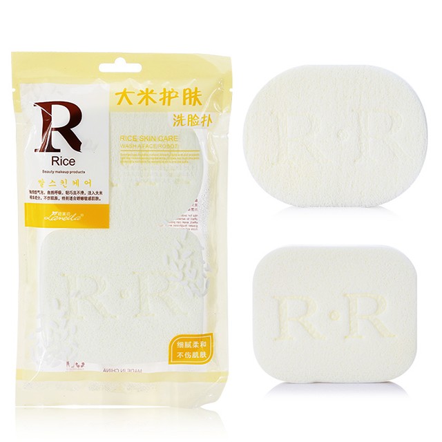 Lameila 2pcs Face Care Clean Sponge Rice White Mixed Shape Face Cleansing Sponge SY-B2035