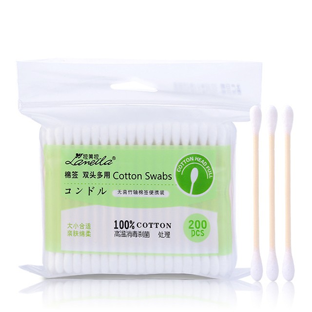 Wholesale makeup bamboo stick round double tips cotton buds cotton swabs