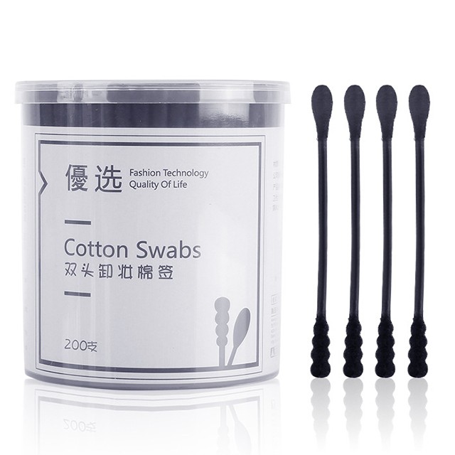 Wholesale cotton buds 200pcs black spiral and round tips paper stick ear cotton buds swab