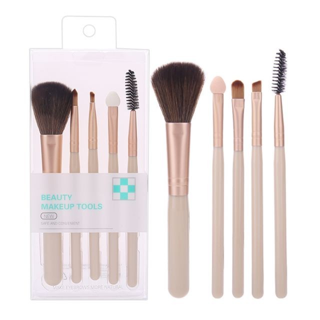 Silubi Cosmetic Brushes Vegan Cruelty Free 5pcs Custom Logo Blush Eyeshadow Lip Brow Brush Foundation Makeup Brush Set SLB-H002