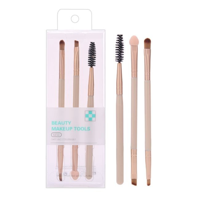 Silubi 3pcs double-ended brush sponge cosmetic luxury travel eyeshadow eyebrow brush eye makeup brush set SLB-H001