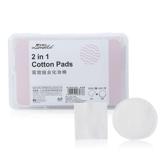 Wholesale organic cosmetic cotton pads efficient makeup remover 50 pieces round pads and 500piece rectangle pads